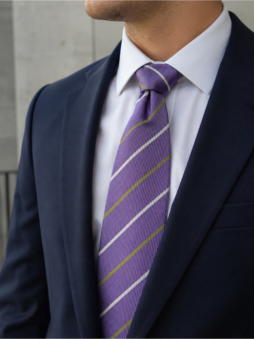Dormeuil Paris Purple Striped Silk Cotton Tie Made in France Luxury Necktie